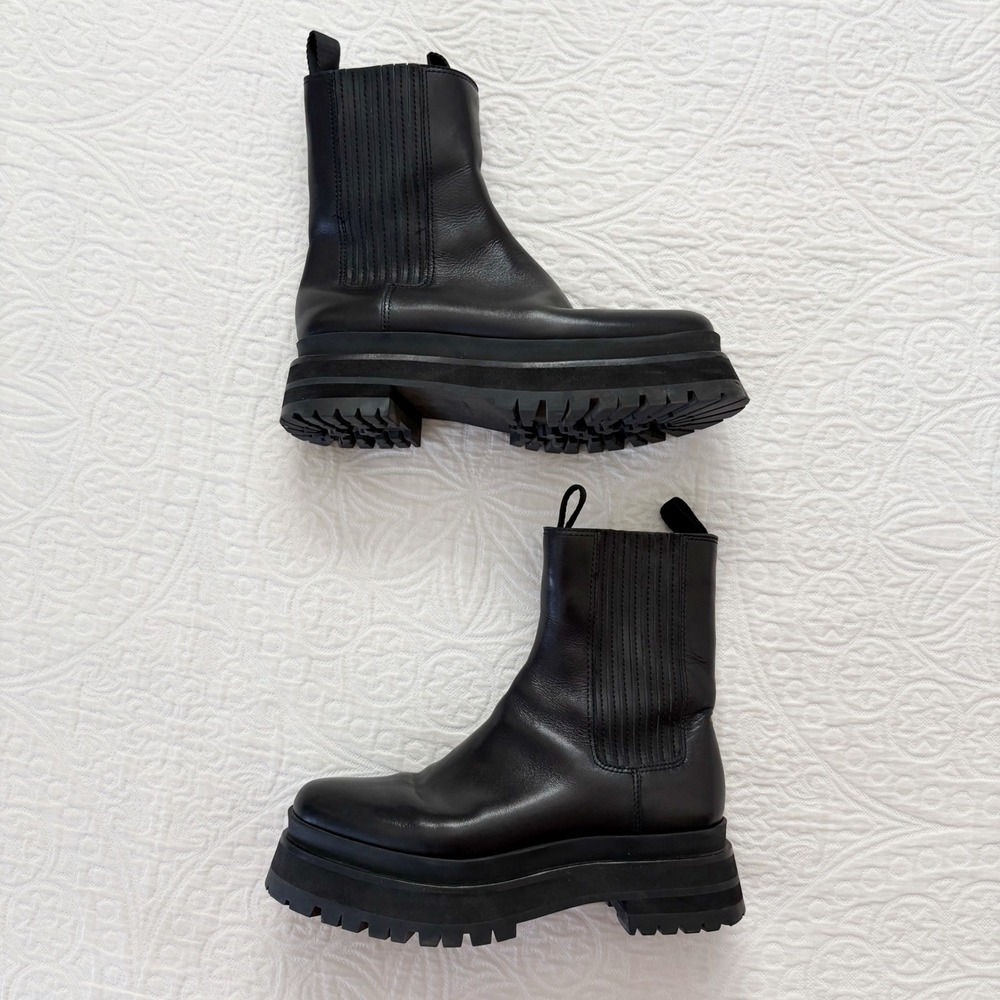 Loeffler Randall Toni Leather Lug-Sole Platform Boots, Black Sz 8 - Picture 3 of 9